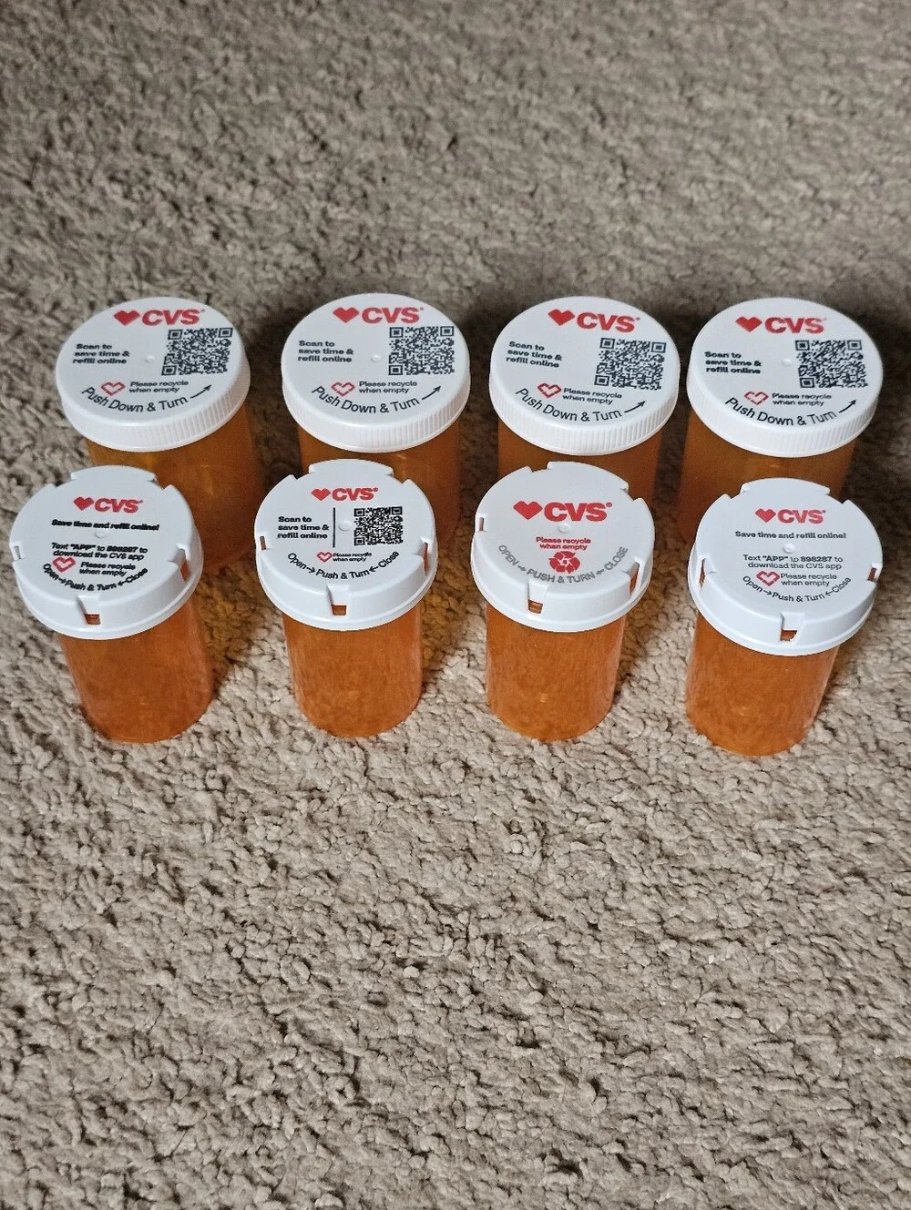 Set of 8 Empty Rx CVS Bottles for Storage Art Craft Travel Sewing Organizing Etc